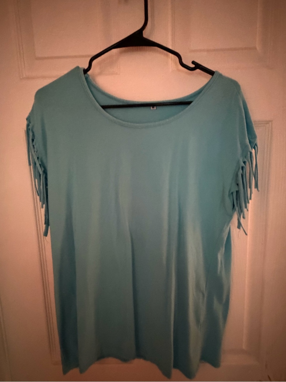 Fringe Sleeve Top Mint Green/Turquoise Short Sleeve Boho